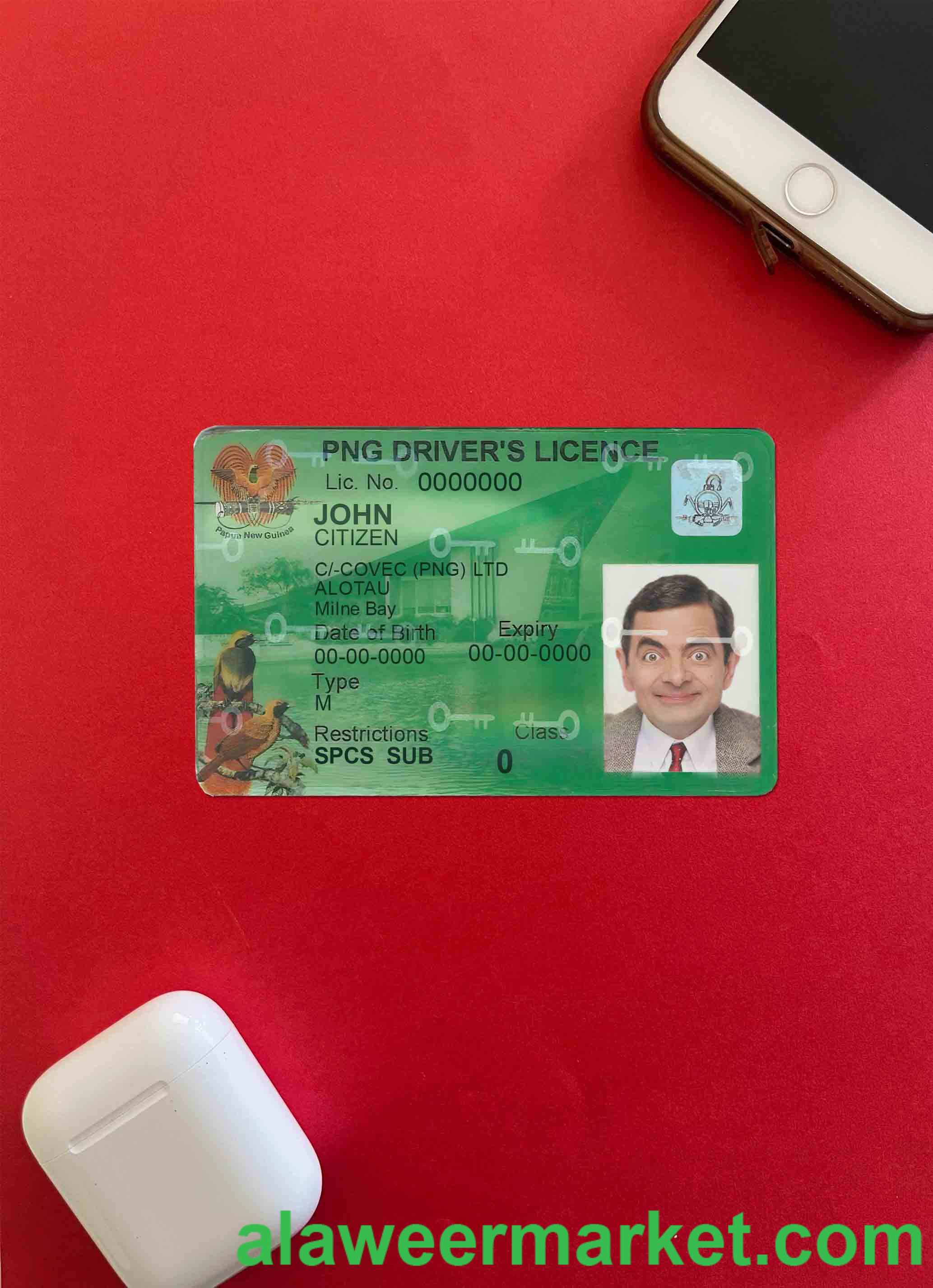 Papua New Guinea driving license template in PSD format, 2020 - present photolook FRONT